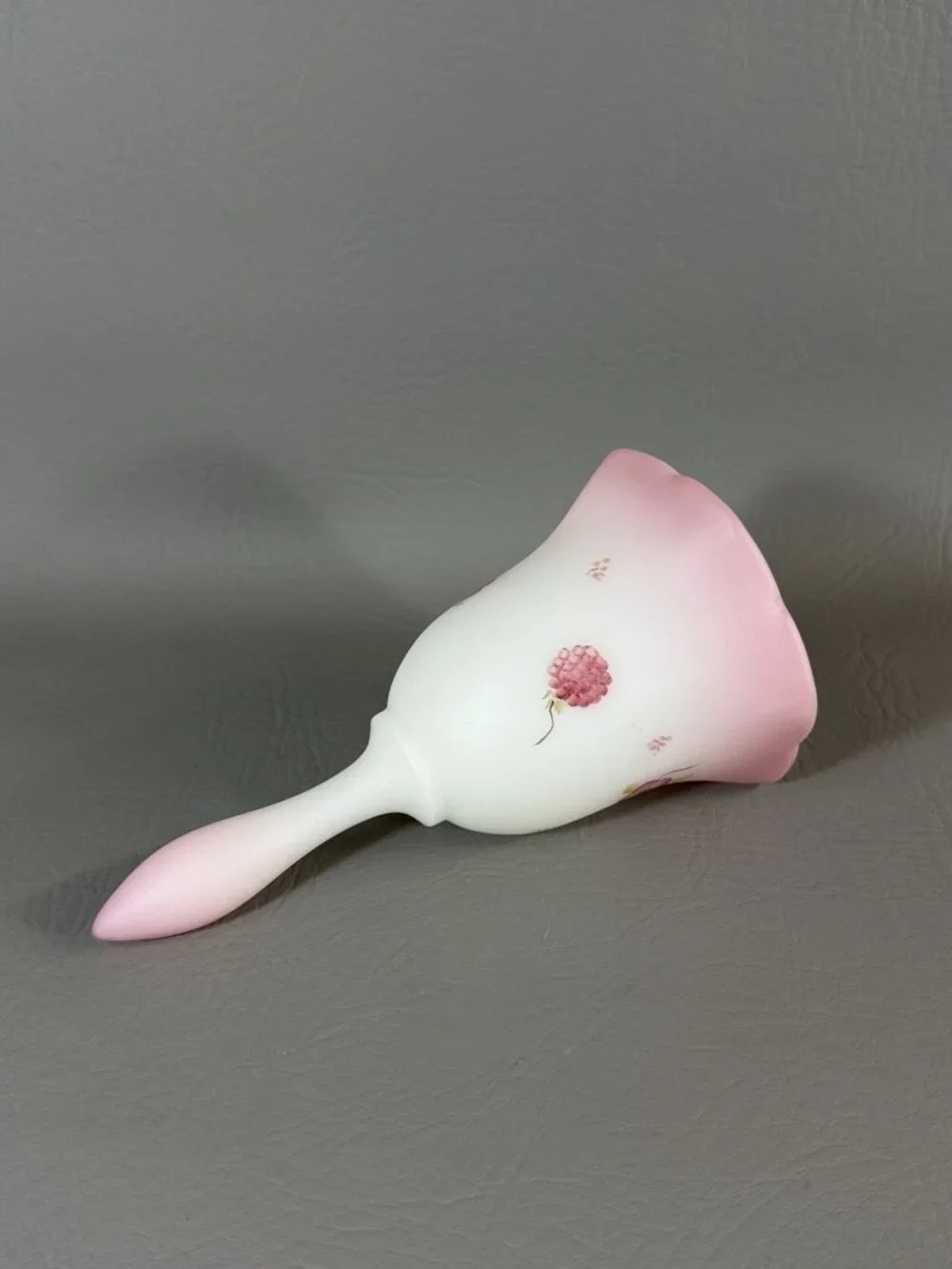 Vintage Fenton Art Glass Bell Hand-Painted Floral Signed C. Smith Pink Satin